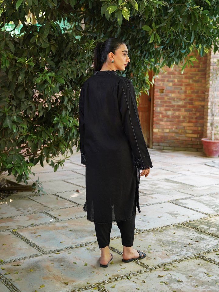 Black Cotton Set with White Stitching Detailing