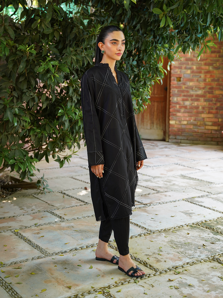 Black Cotton Set with White Stitching Detailing
