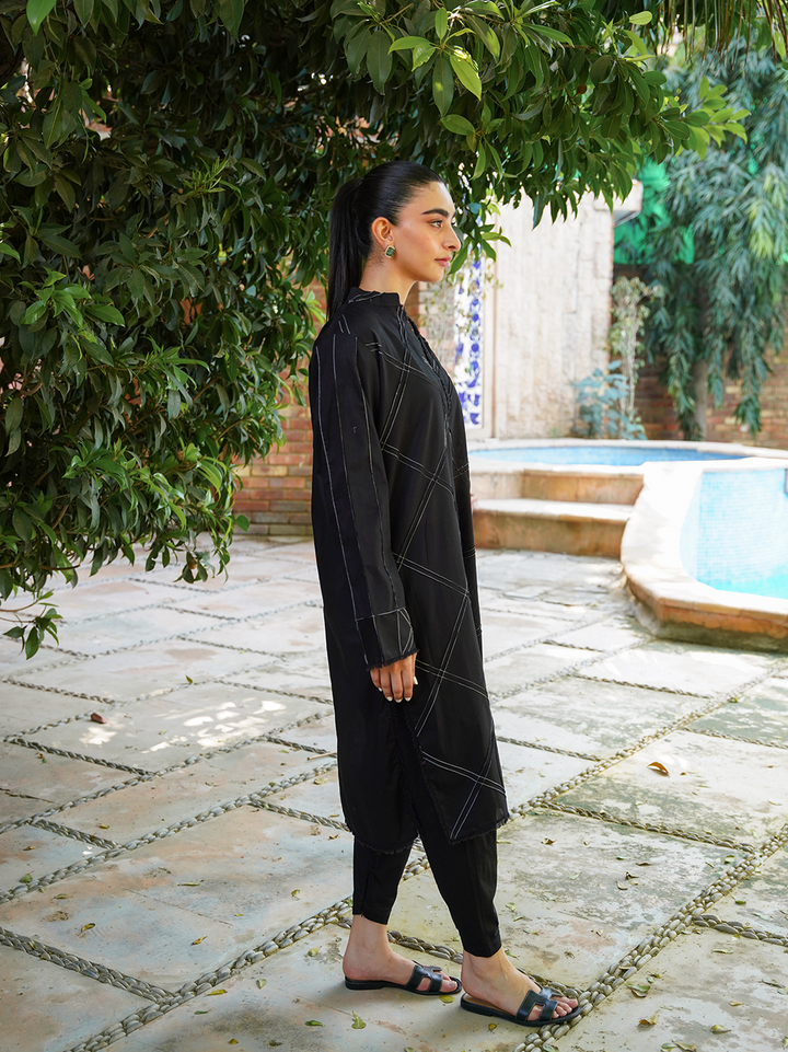 Black Cotton Set with White Stitching Detailing
