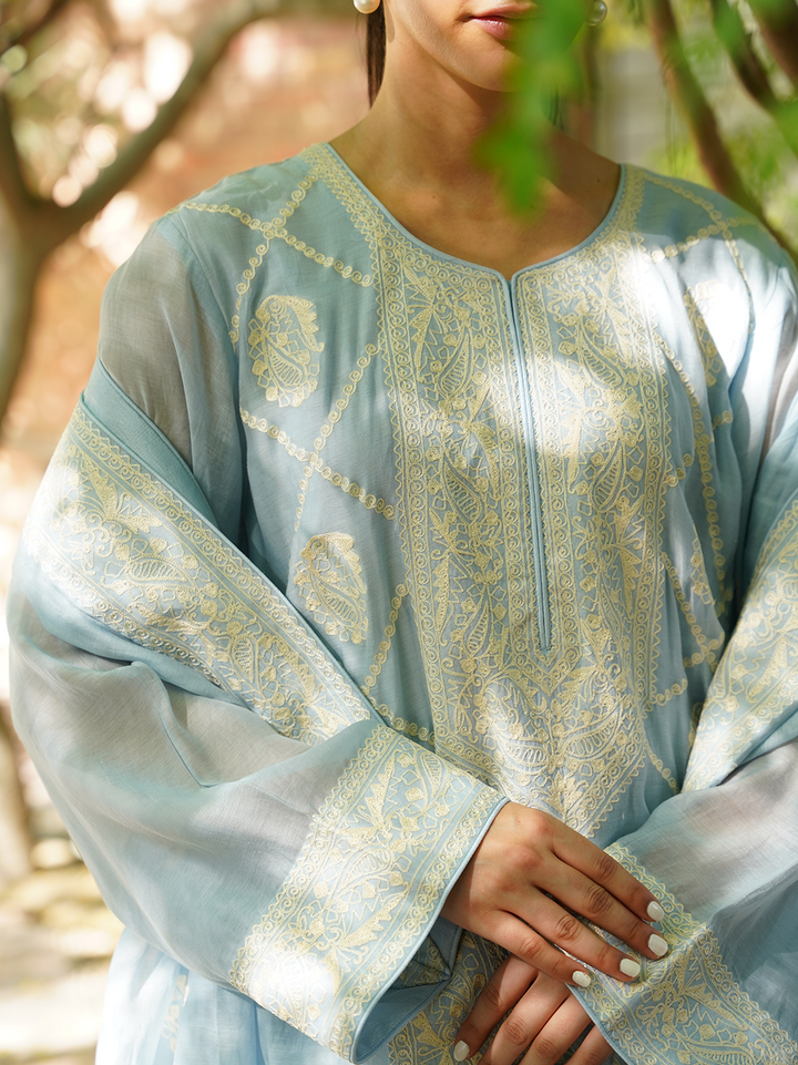Powder Blue Embroidered Shirt and Dupatta