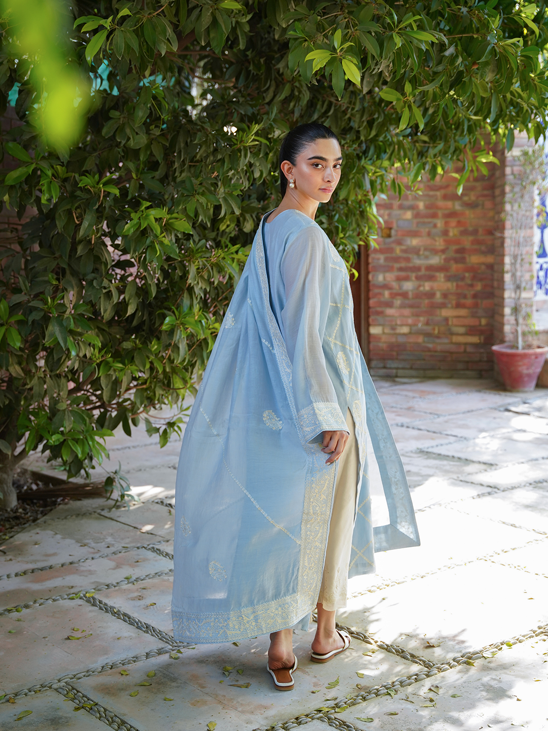 Powder Blue Embroidered Shirt and Dupatta