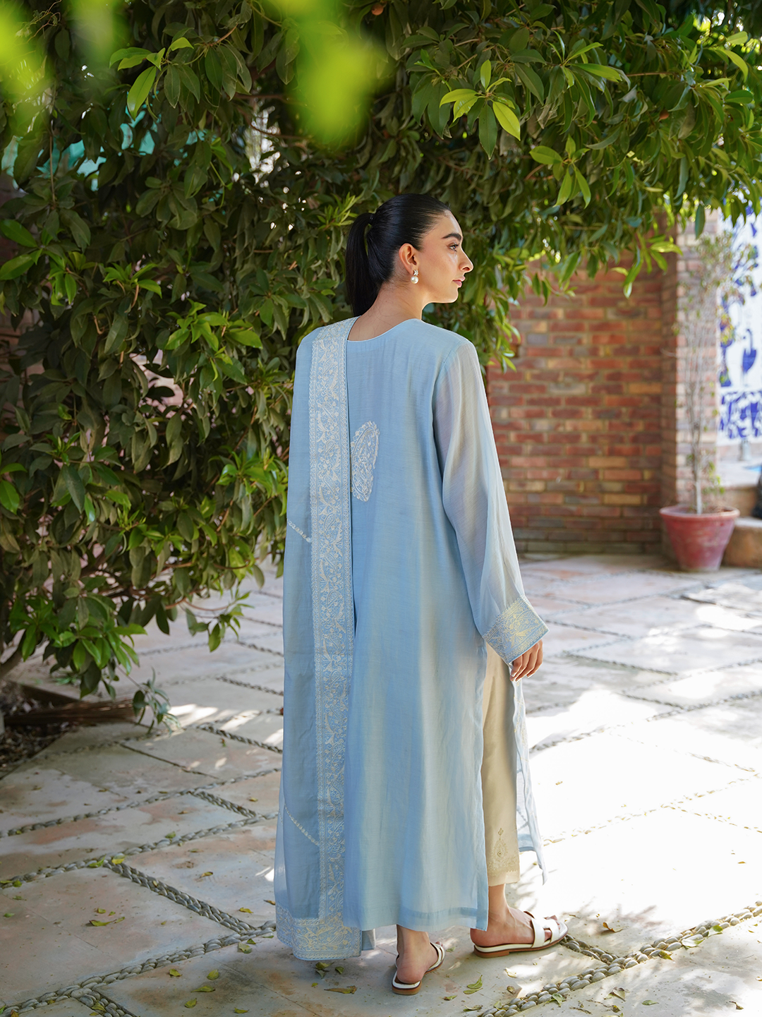 Powder Blue Embroidered Shirt and Dupatta