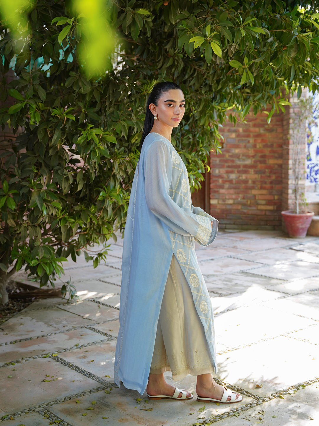 Powder Blue Embroidered Shirt and Dupatta