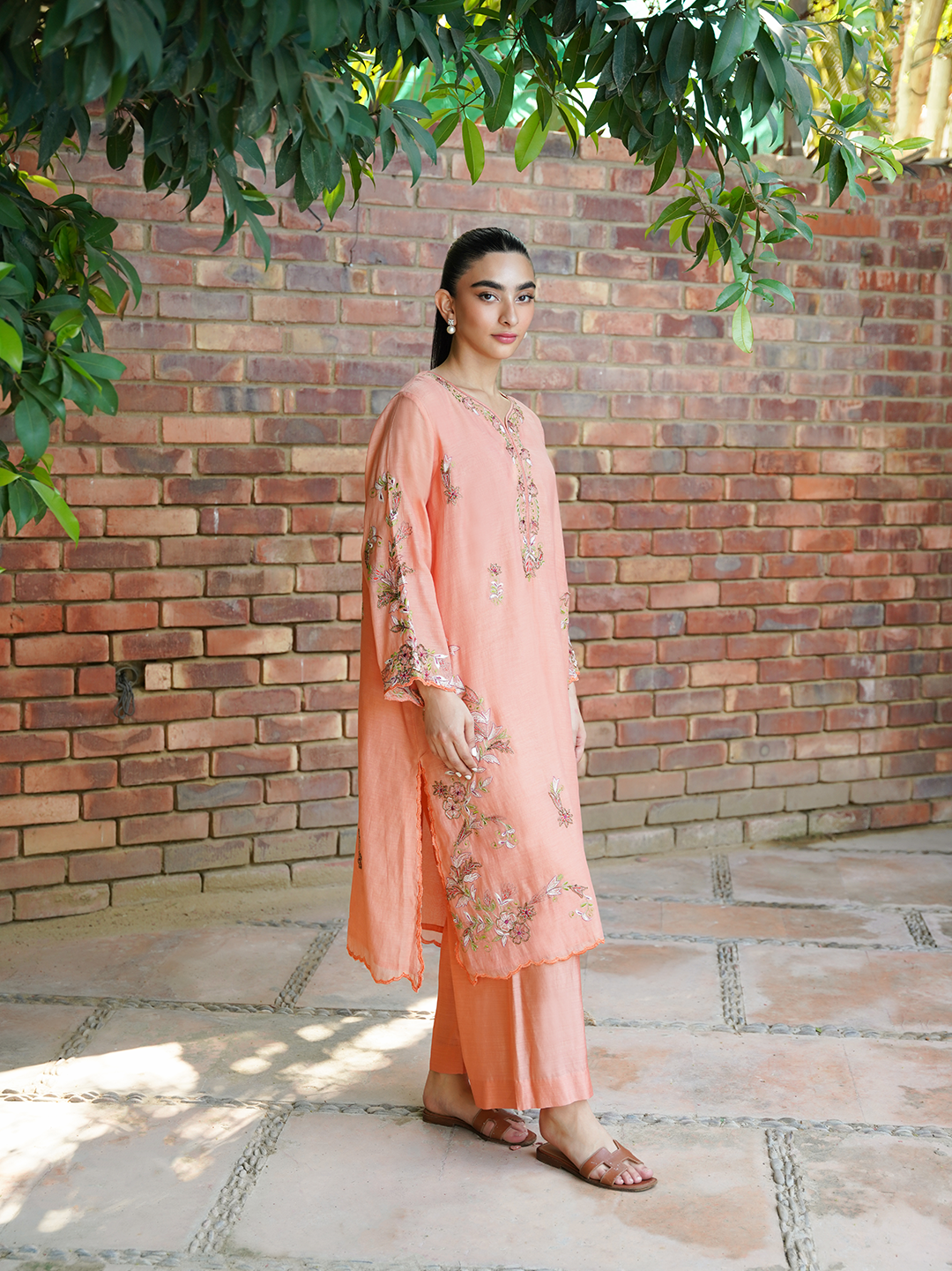 Coral Embroidered Set