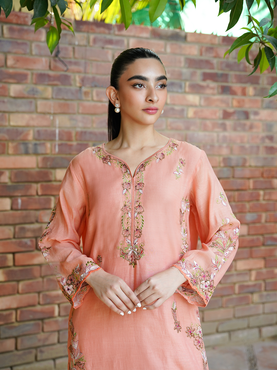 Coral Embroidered Set