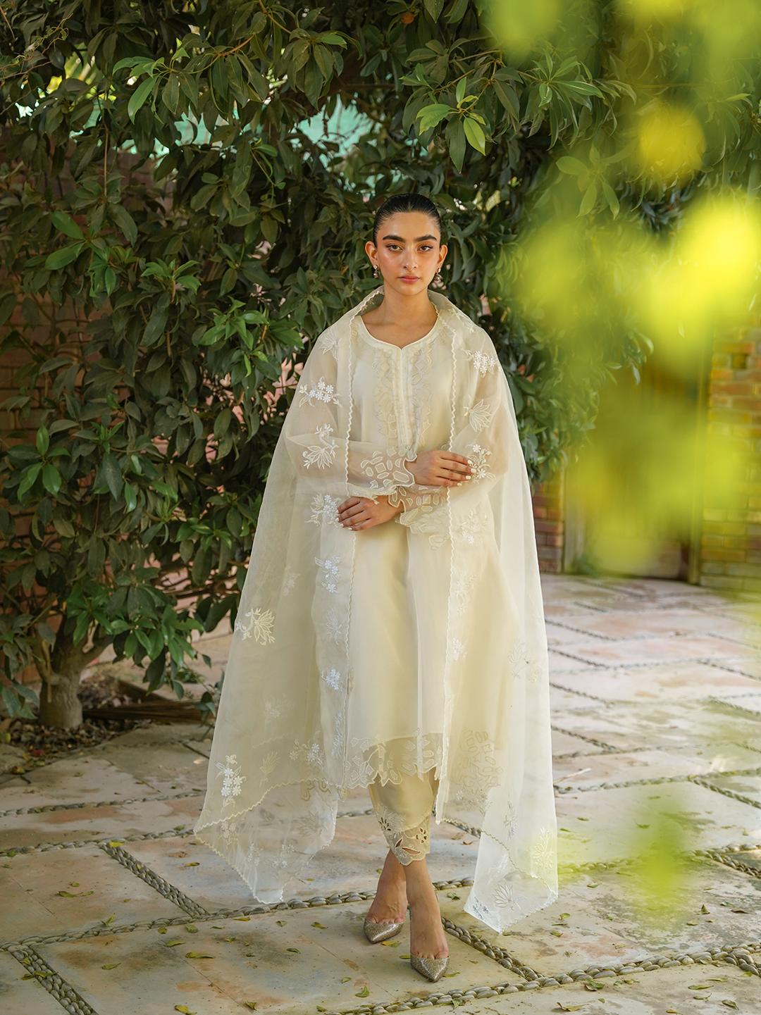 Ivory Organza 3D 3-Piece Set