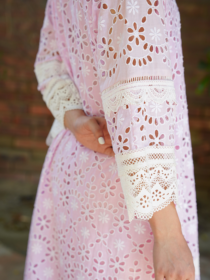 Baby Pink Chikan with Lace Set