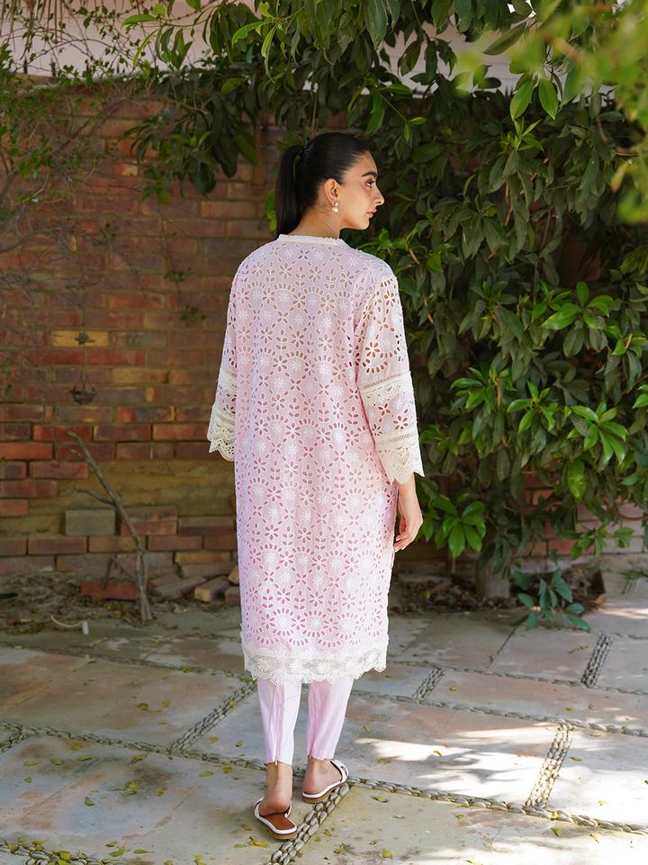 Baby Pink Chikan with Lace Set