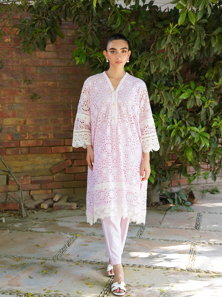Baby Pink Chikan with Lace Set