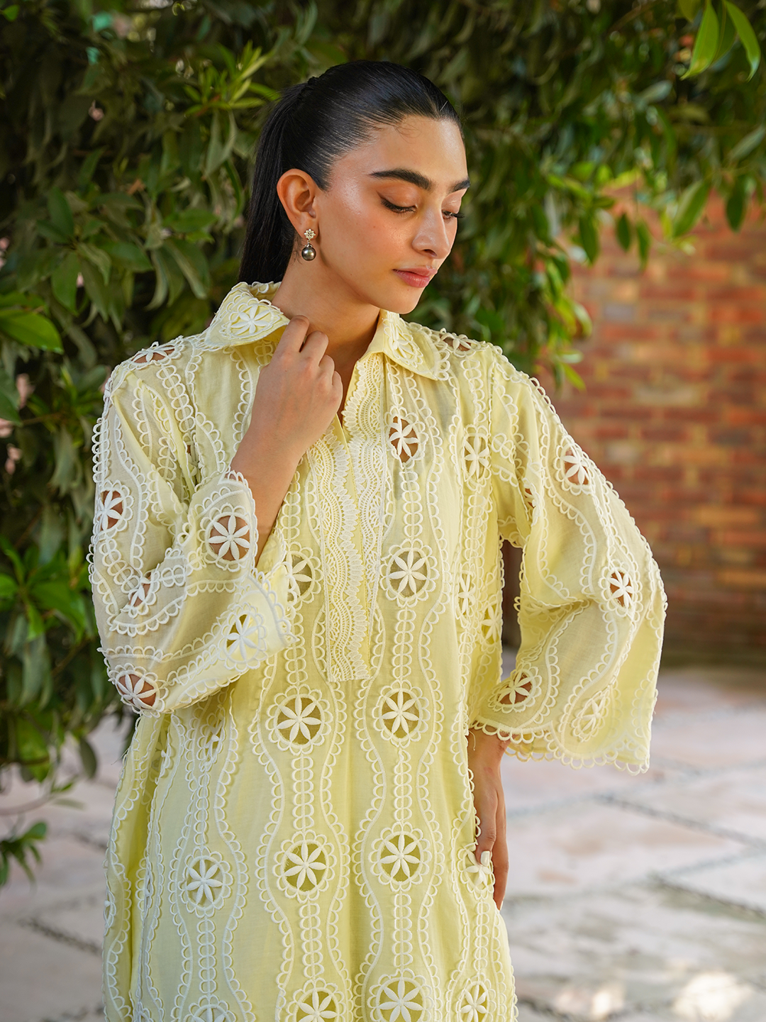 Lemon Yellow Chikan Set