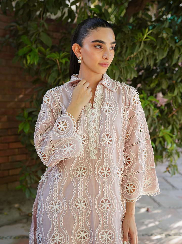 Dusky Pink Cotton Chikan Set