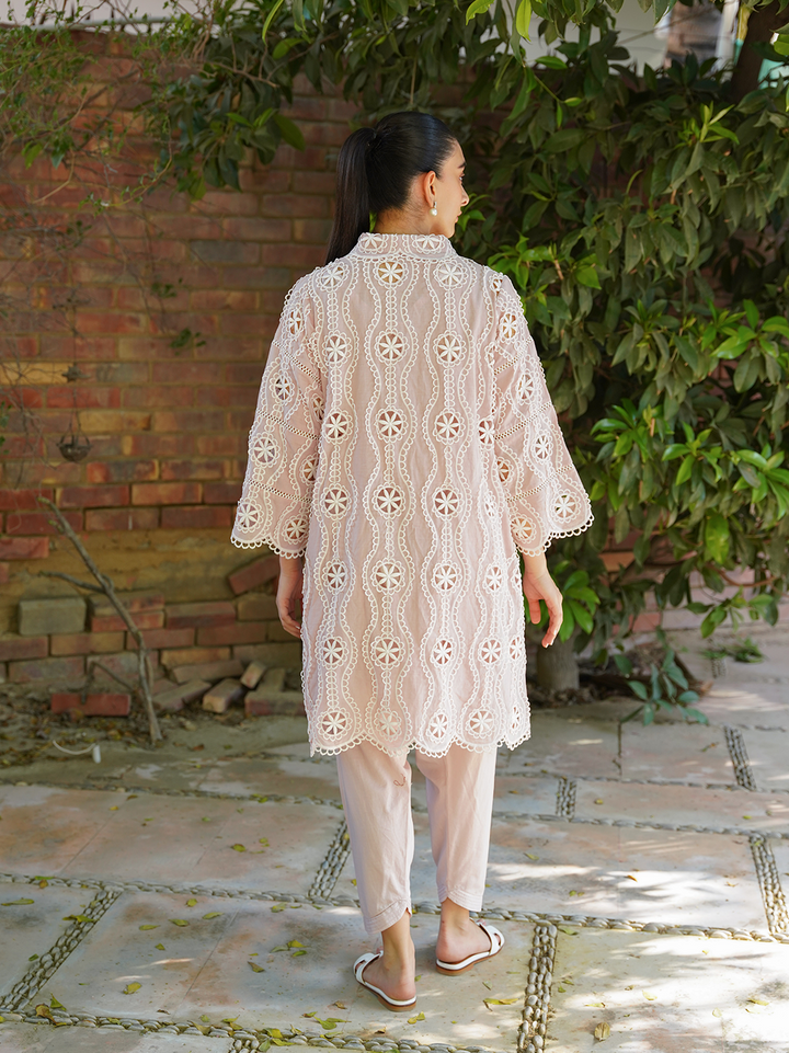 Dusky Pink Cotton Chikan Set