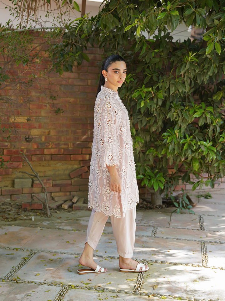 Dusky Pink Cotton Chikan Set