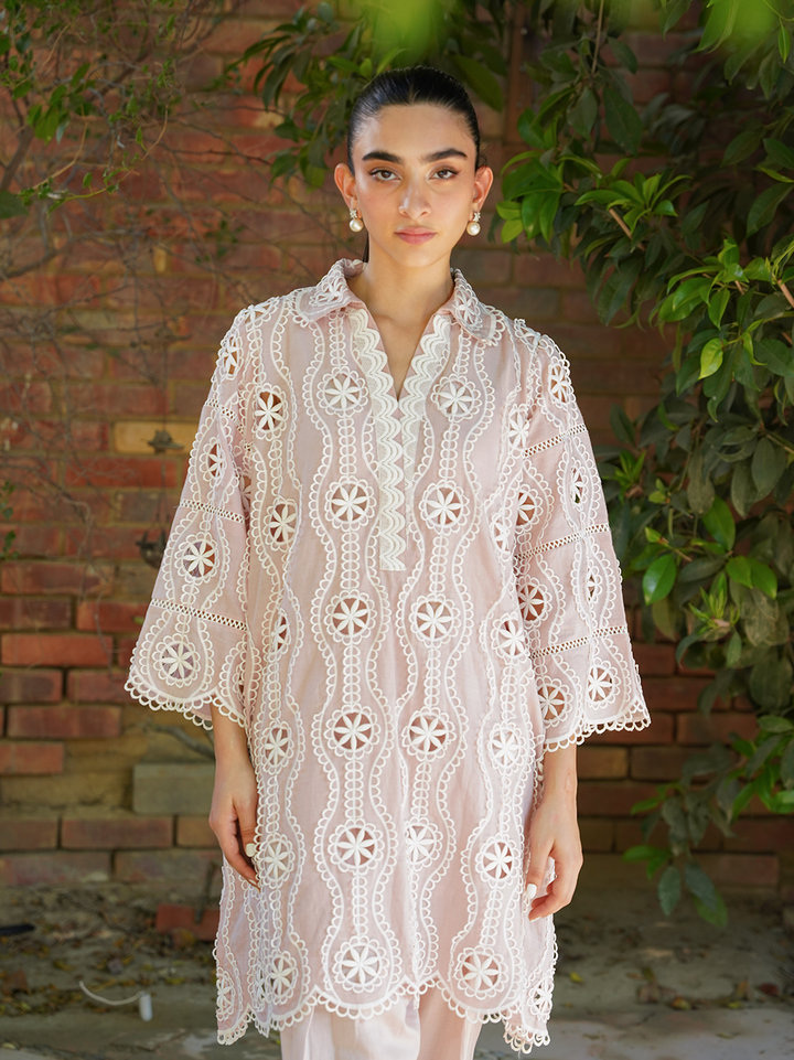 Dusky Pink Cotton Chikan Set