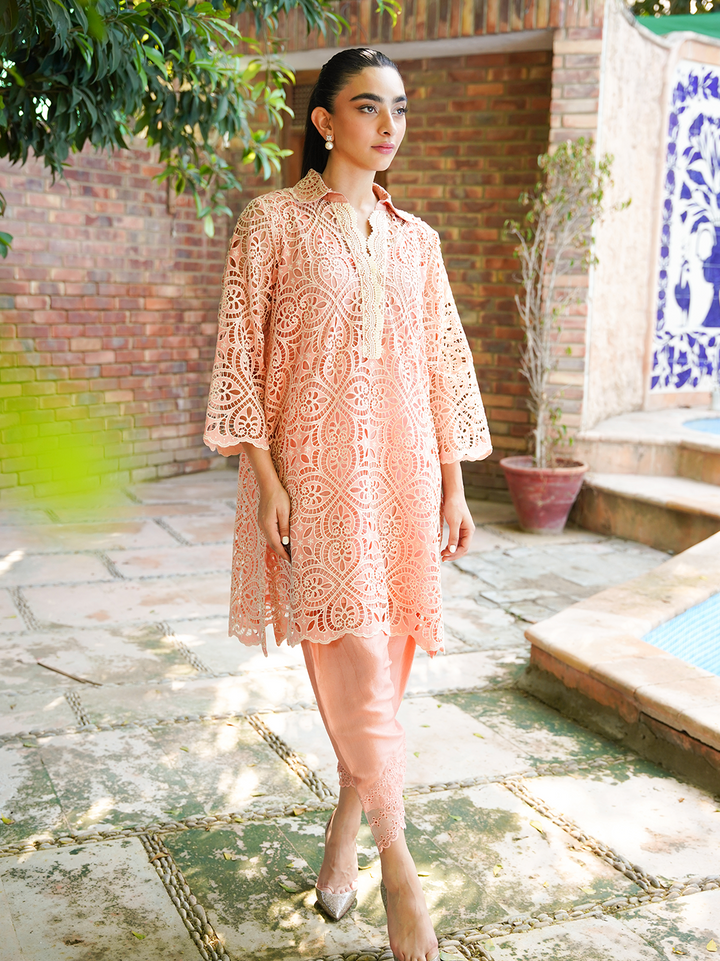 Peachy pink cutwork set
