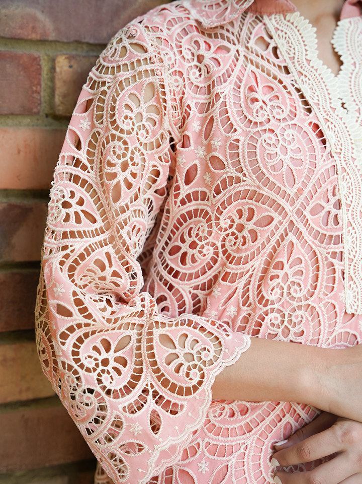 Peachy pink cutwork set