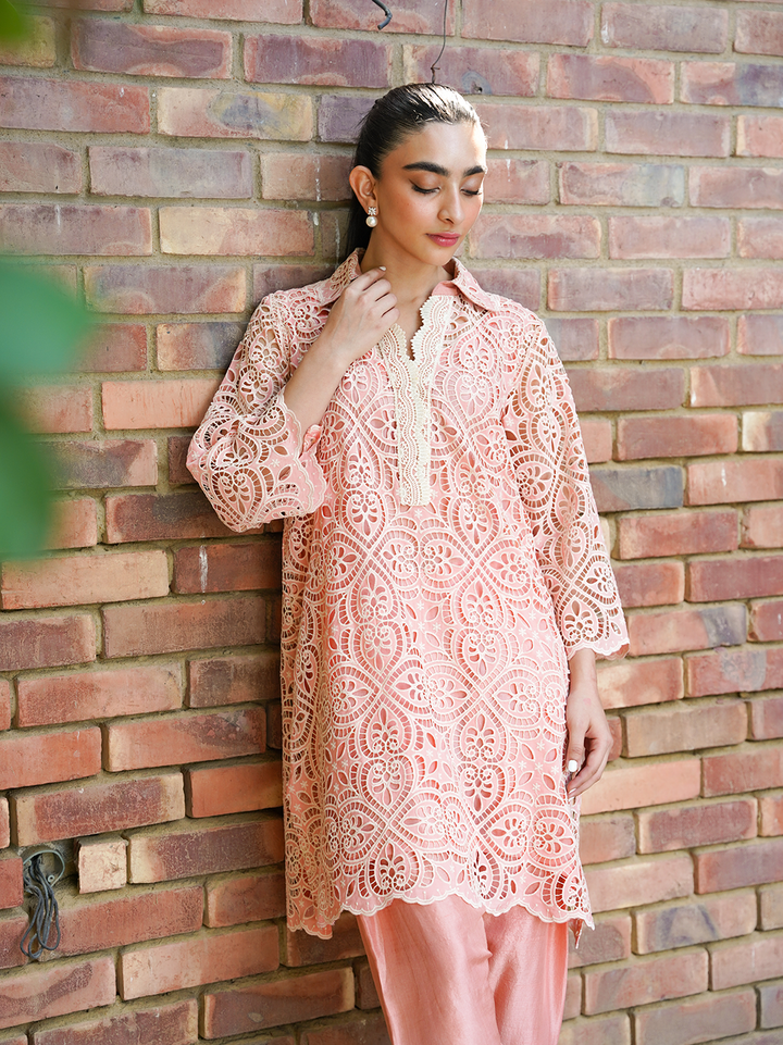 Peachy pink cutwork set