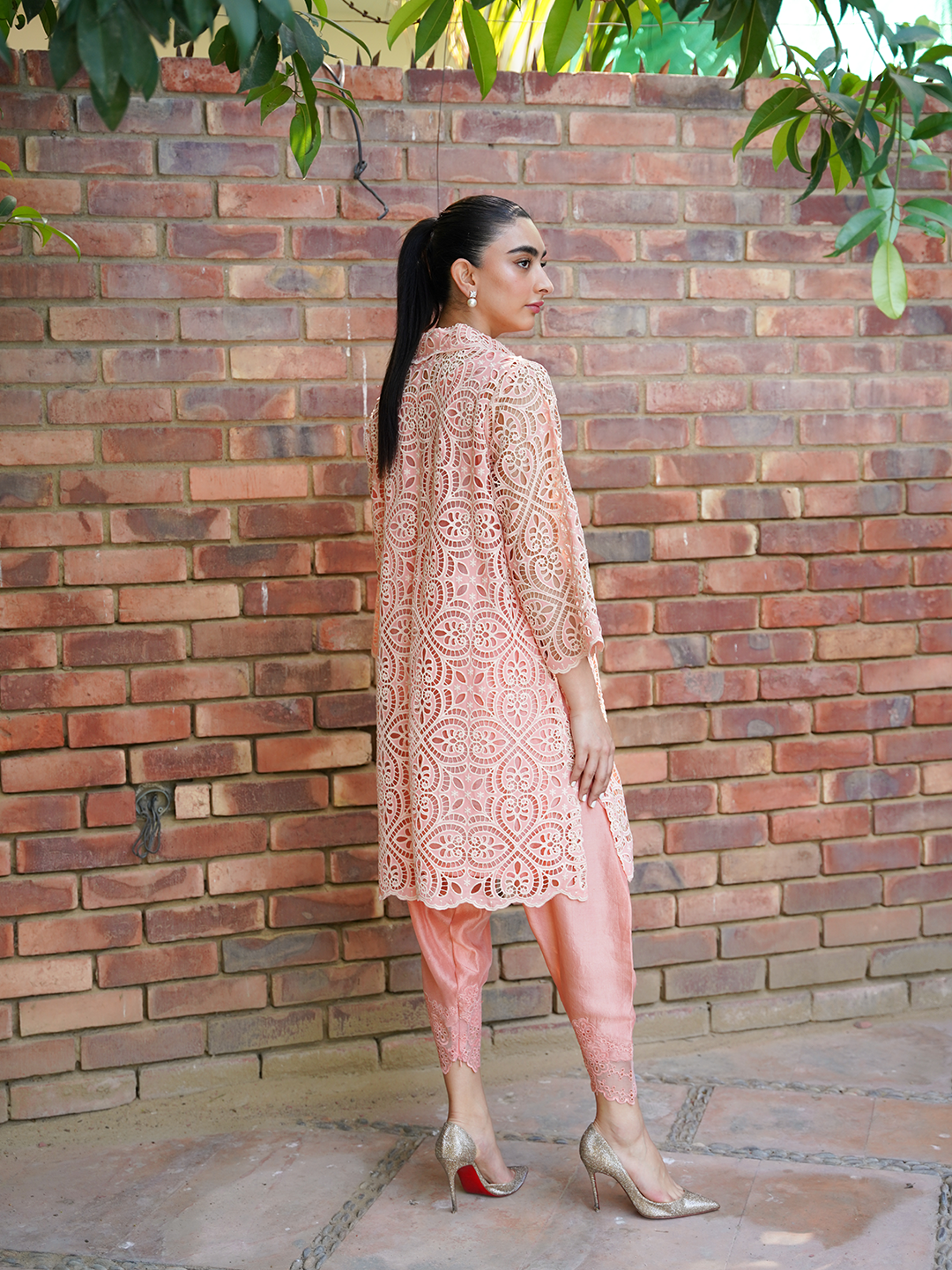 Peachy pink cutwork set