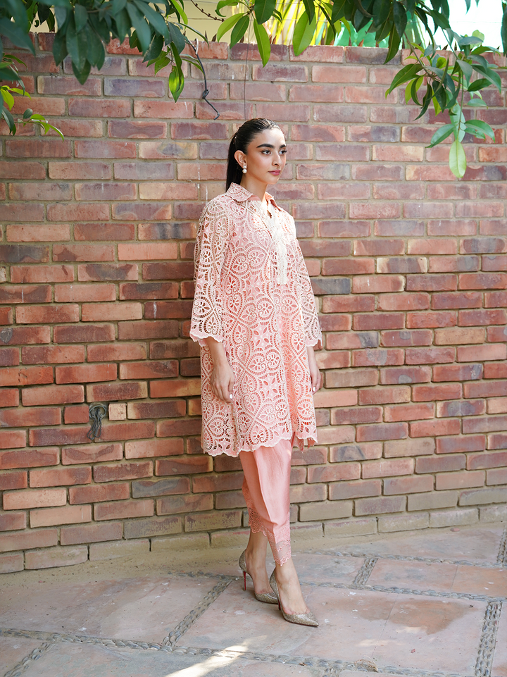 Peachy pink cutwork set
