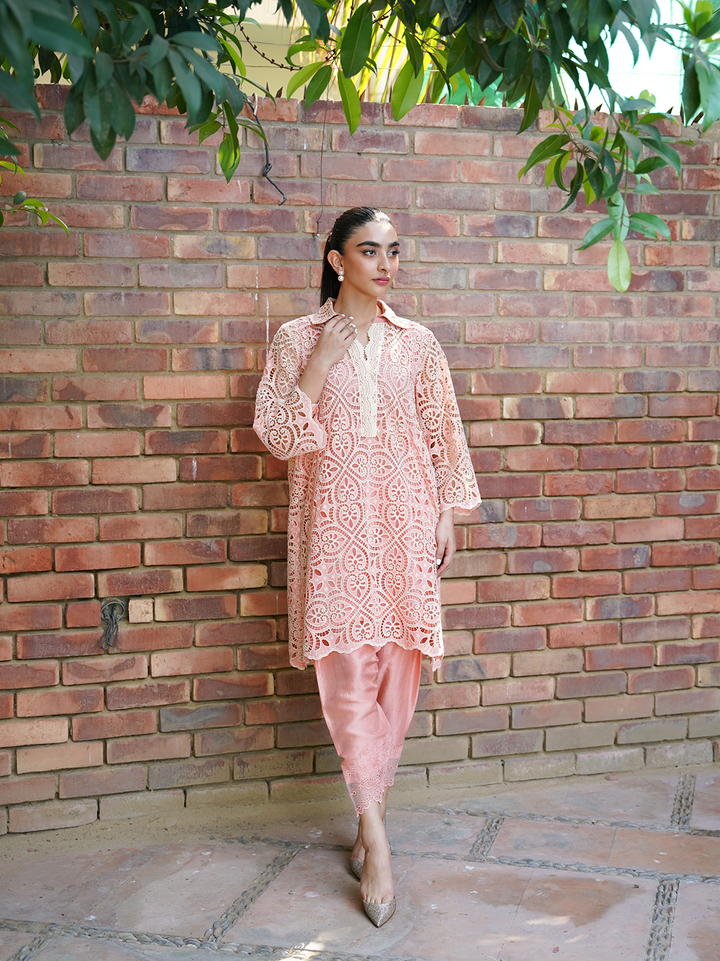 Peachy pink cutwork set