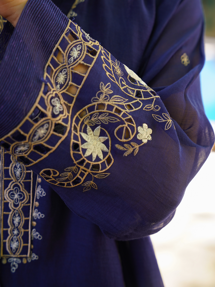 Electric Blue Embroidered Shirt (Shirt Only)