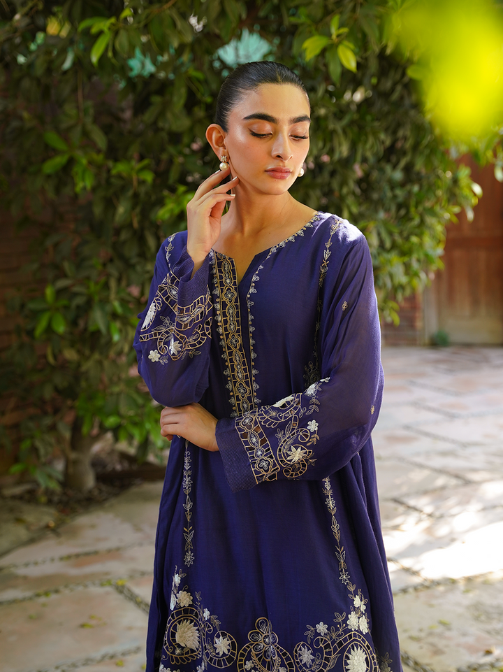 Electric Blue Embroidered Shirt (Shirt Only)
