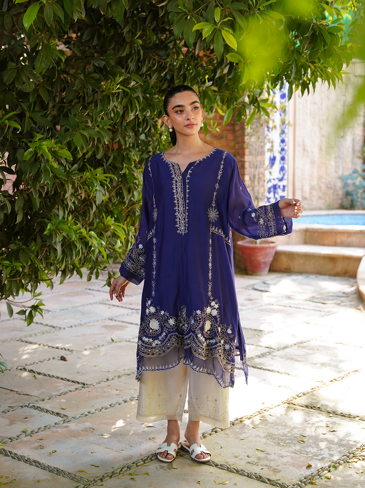 Electric Blue Embroidered Shirt (Shirt Only)