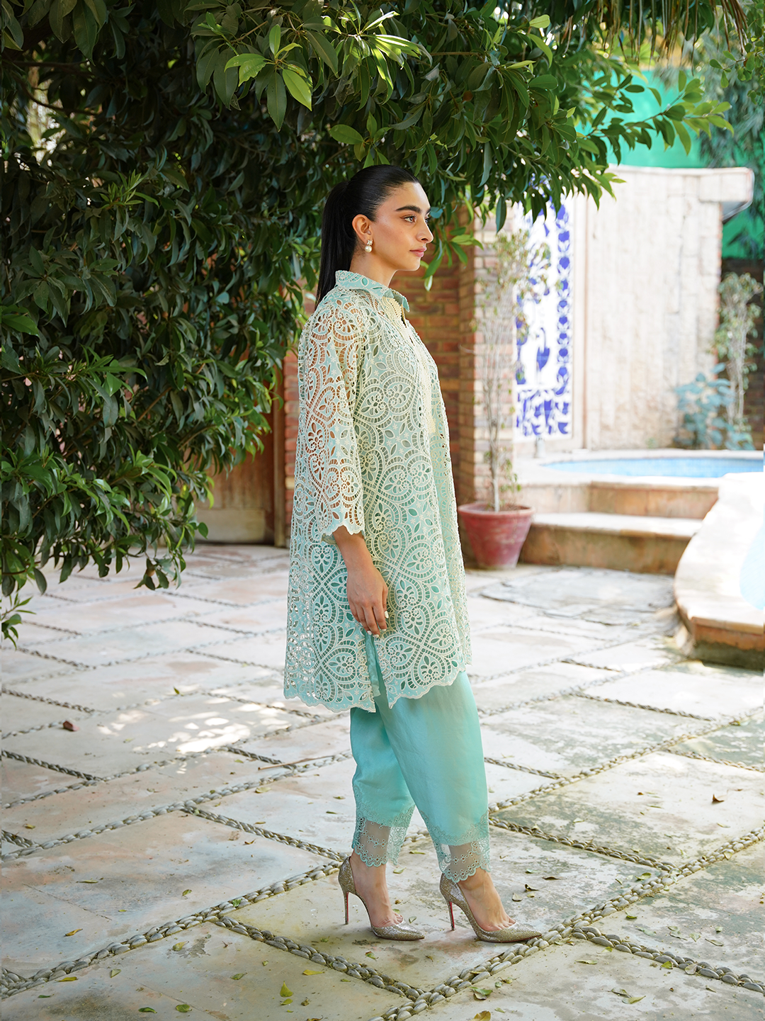 Sea Green Cutwork Set