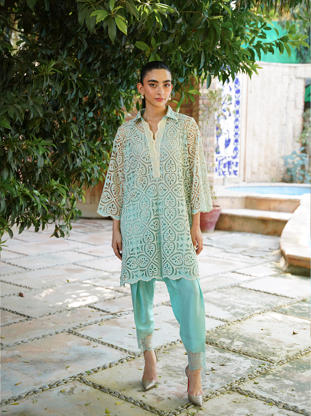 Sea Green Cutwork Set