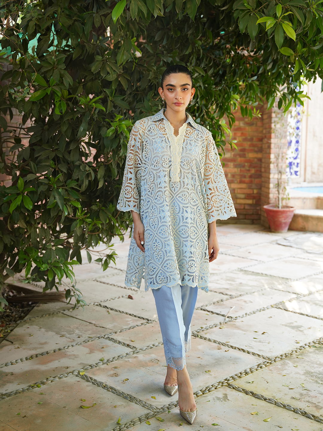 Yellow Artistic cutwork set
